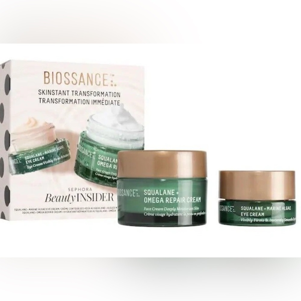 NEW Biossance skinstant transformation squalane repair and eye cream. Mini set
